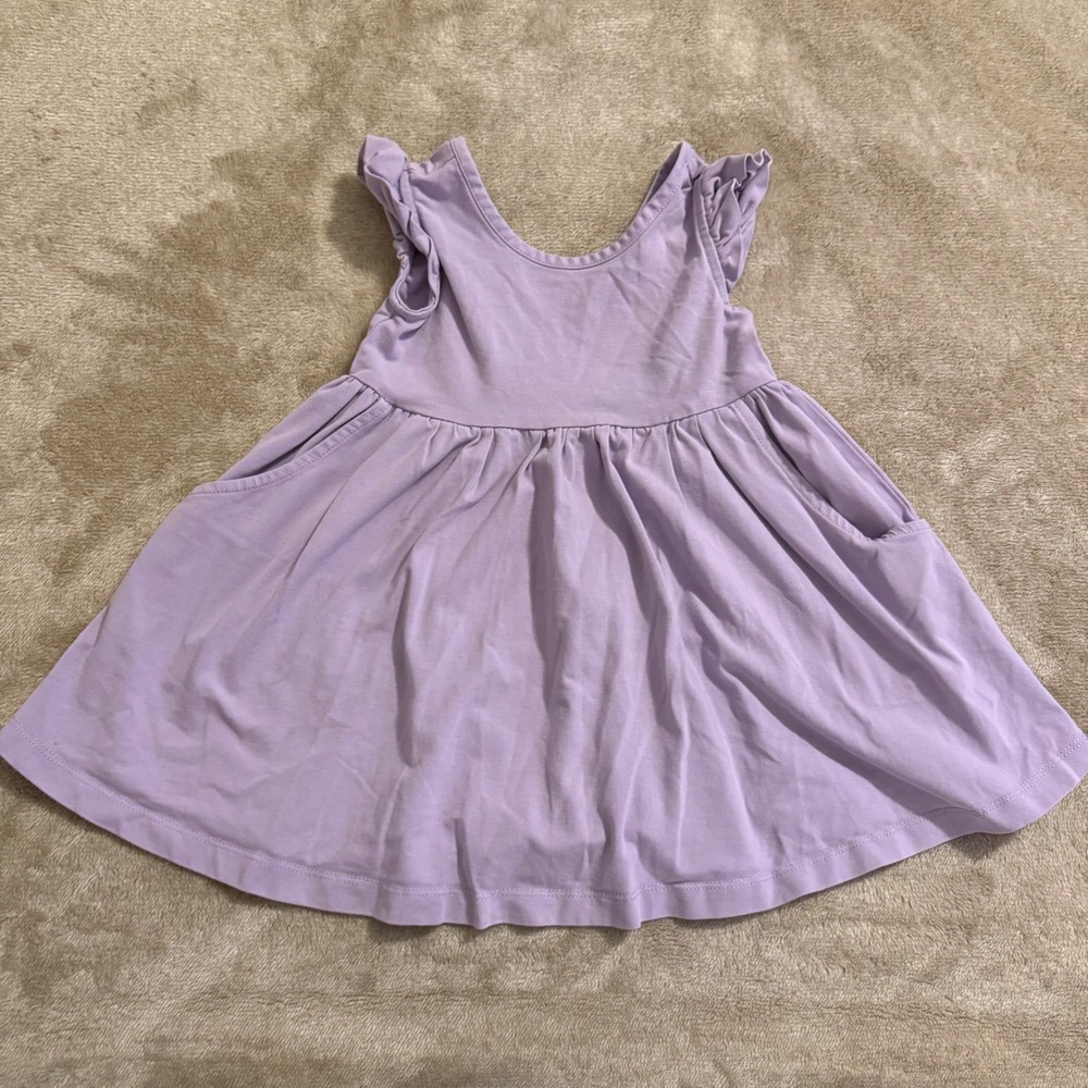 Hanna Andersson Girls Lavender Purple Ruffle Flutter Sleeve Pocket Play Dress 3T